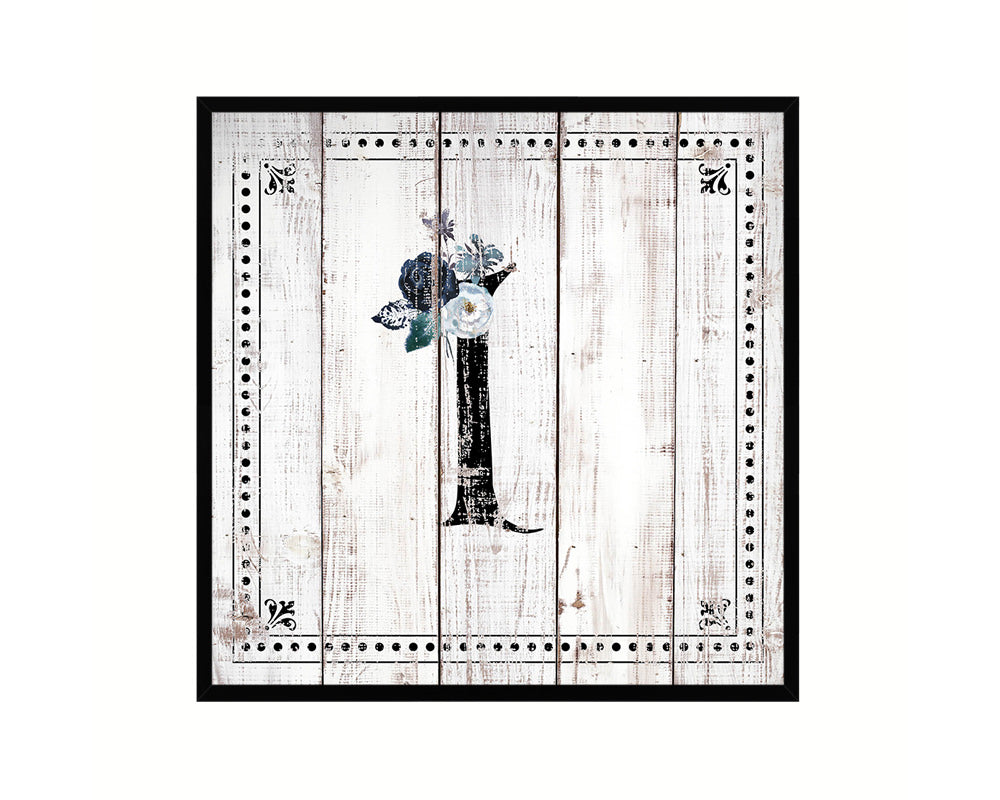 Letters I Custom Monogram Name Sign Framed Prints Wall Art Décor, White Wash Wood