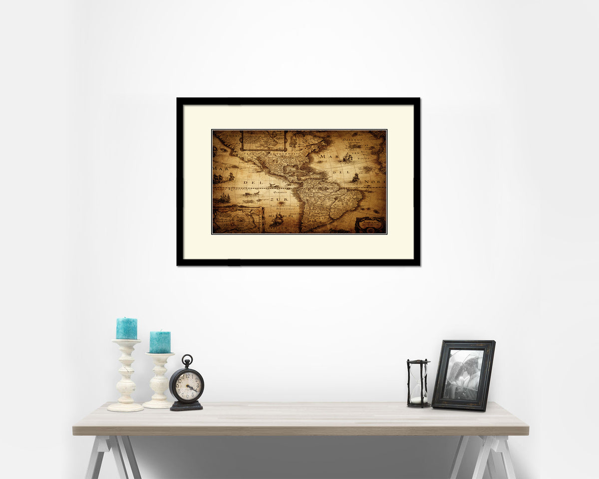 America 1690 Old Map Framed Print Art Wall Decor Gifts