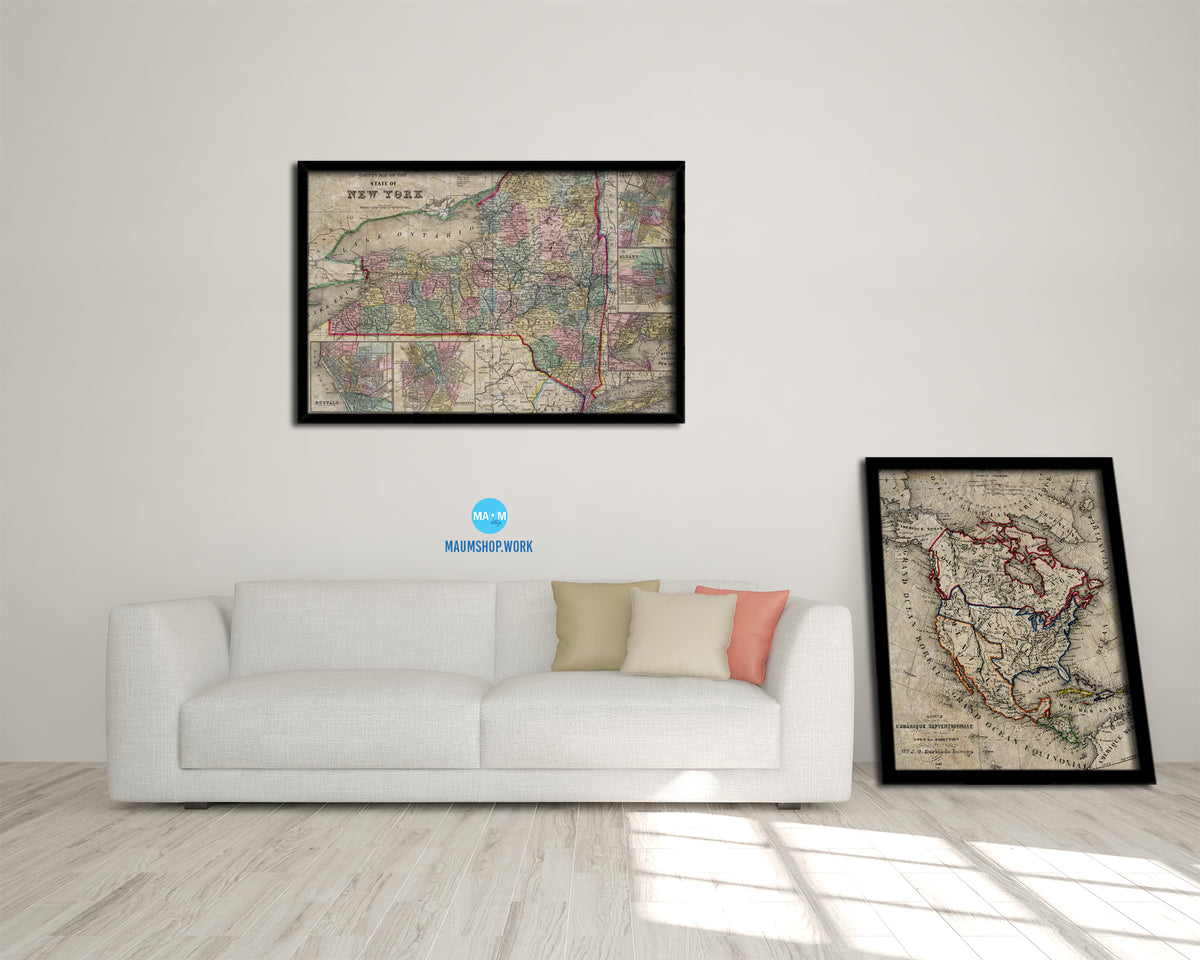 New York 1870 Historical Map Framed Print Art Wall Decor Gifts