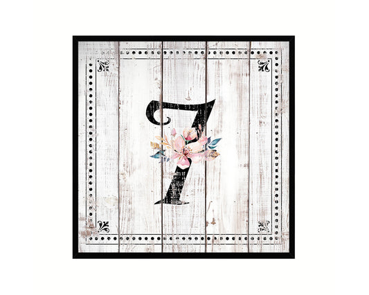 Number 7 Custom Monogram Name Sign Framed Prints Wall Art Décor, White Wash Wood