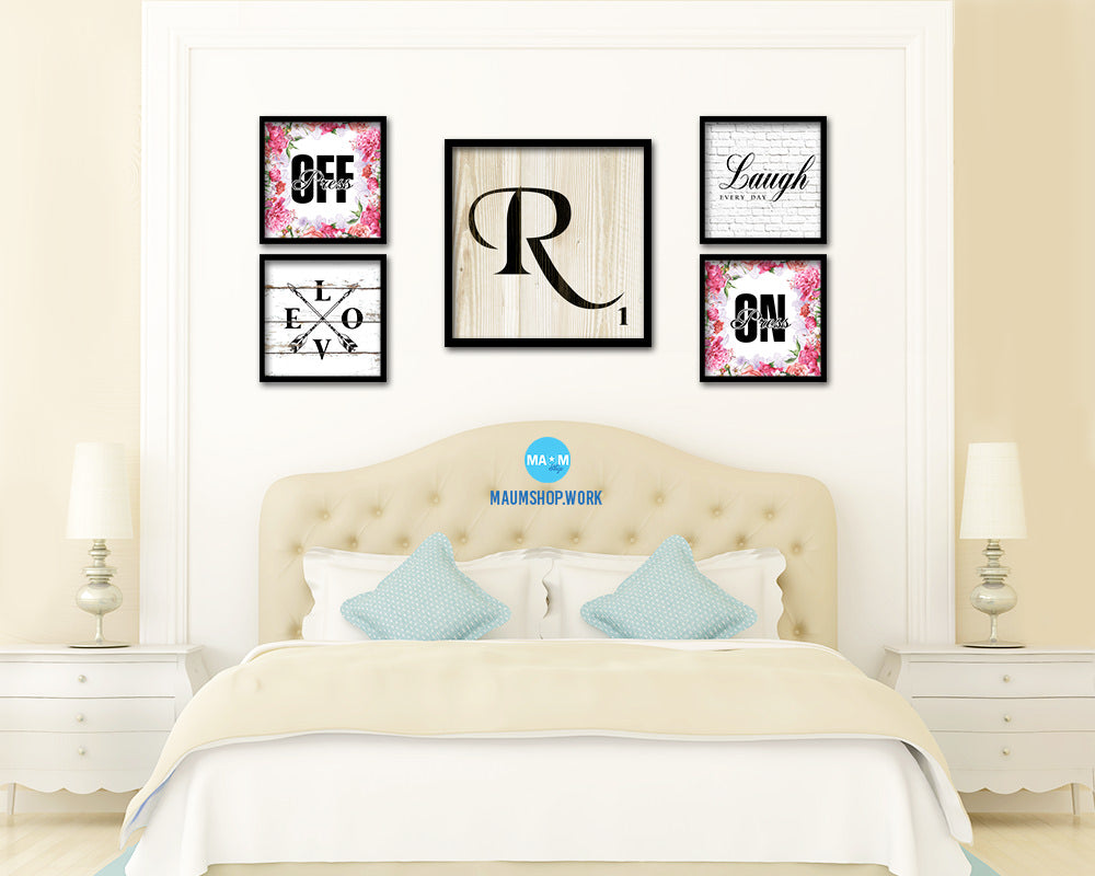 Letter R Custom Scrabble Sign Framed Prints Wall Art Decor Gifts, Wood