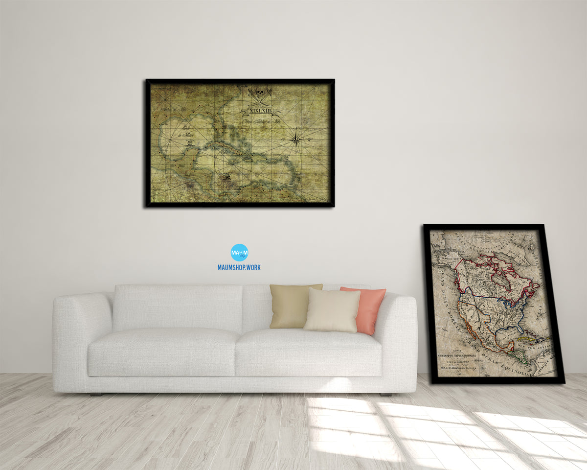 Caribbean Historical Map Framed Print Art Wall Decor Gifts