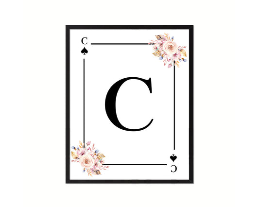 Letter C Custom Initial Boho Monogram Playing Card Framed Prints Wall Art