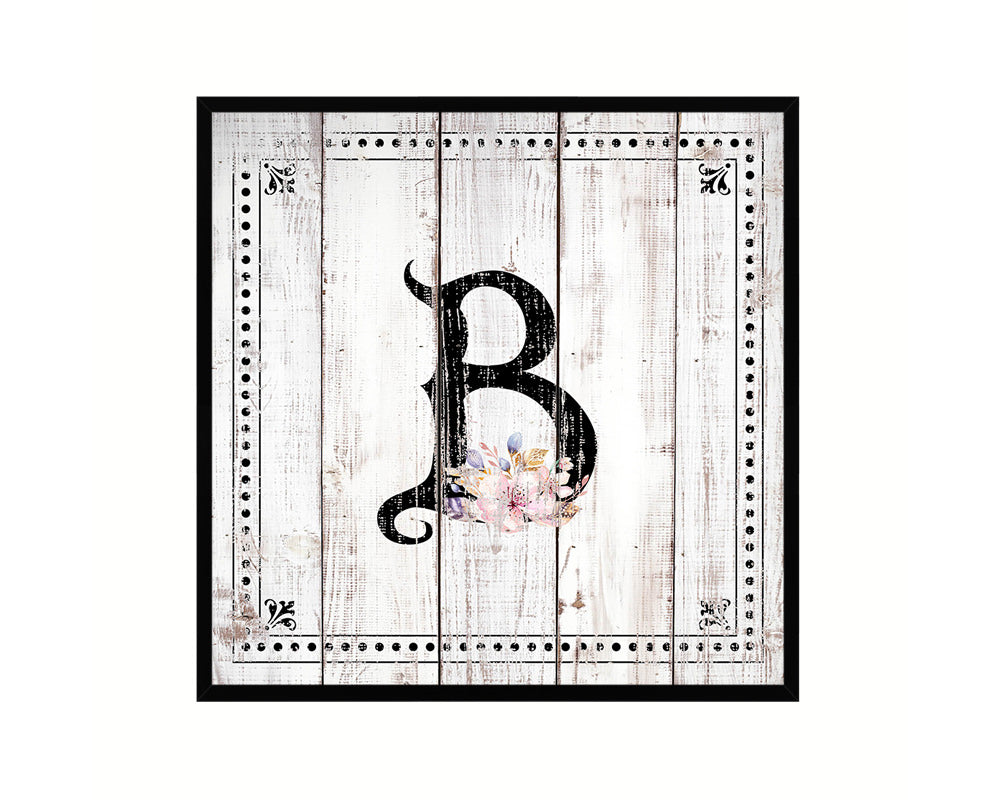 Letters B Custom Monogram Name Sign Framed Prints Wall Art Décor, White Wash Wood