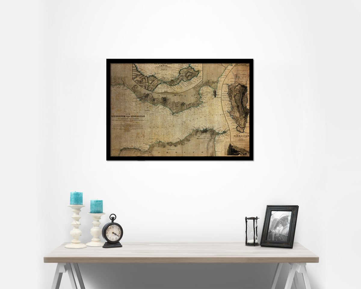 Gibraltar Vintage Map Framed Print Art Wall Decor Gifts