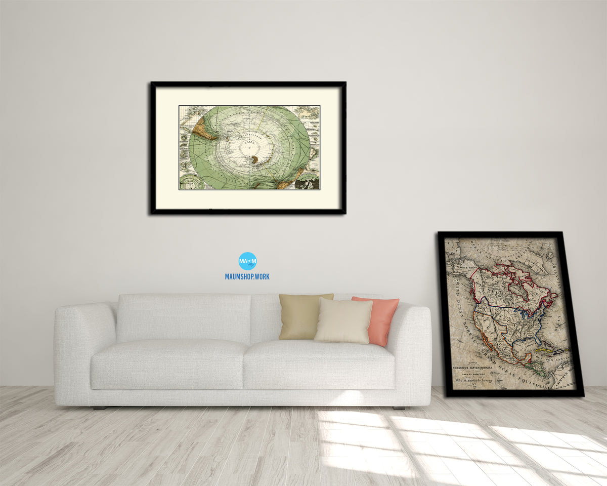 Antarctica South Pole 1872 Old Map Framed Print Art Wall Decor Gifts