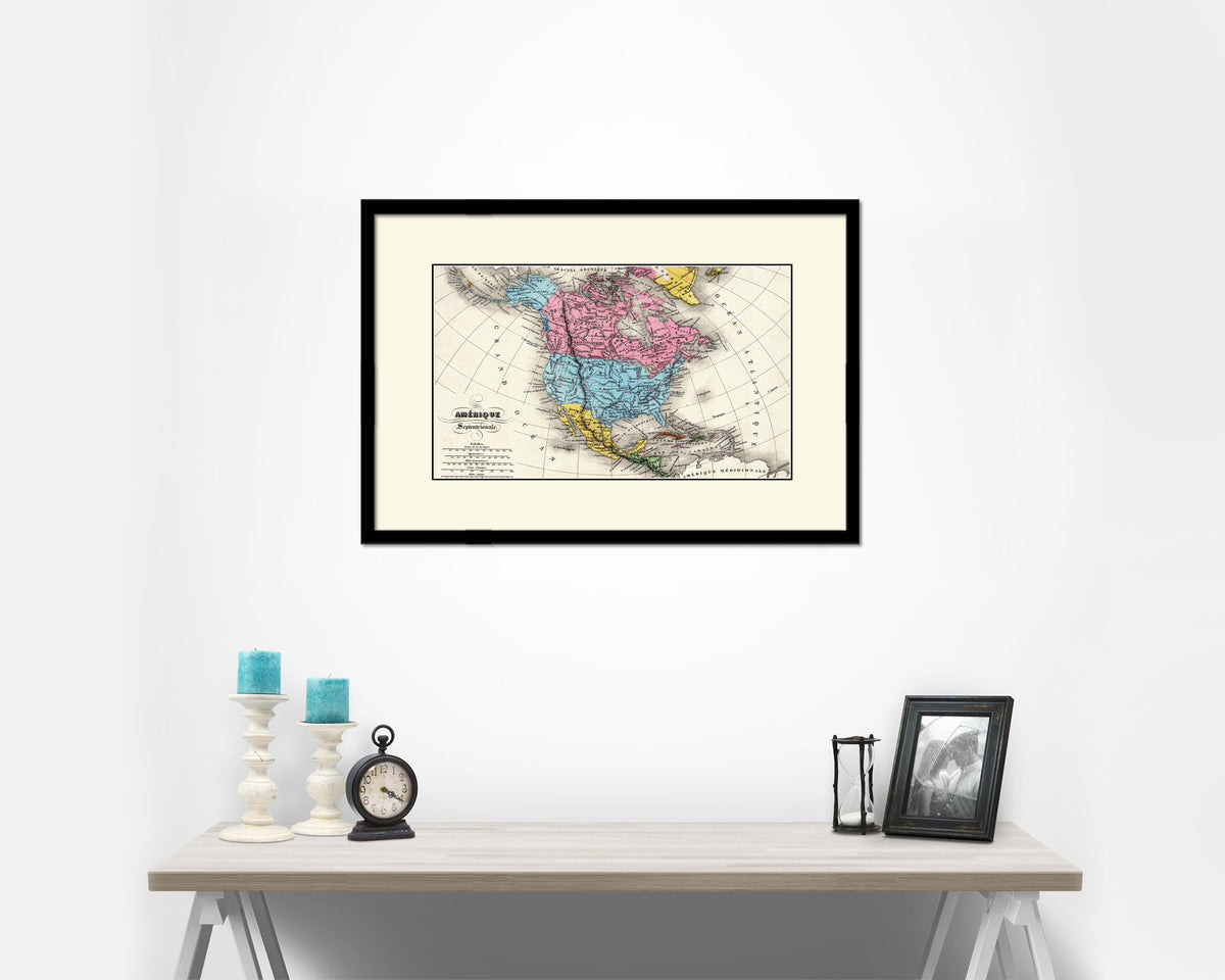 North America United States Canada Mexico Old Map Framed Print Art Wall Decor Gifts