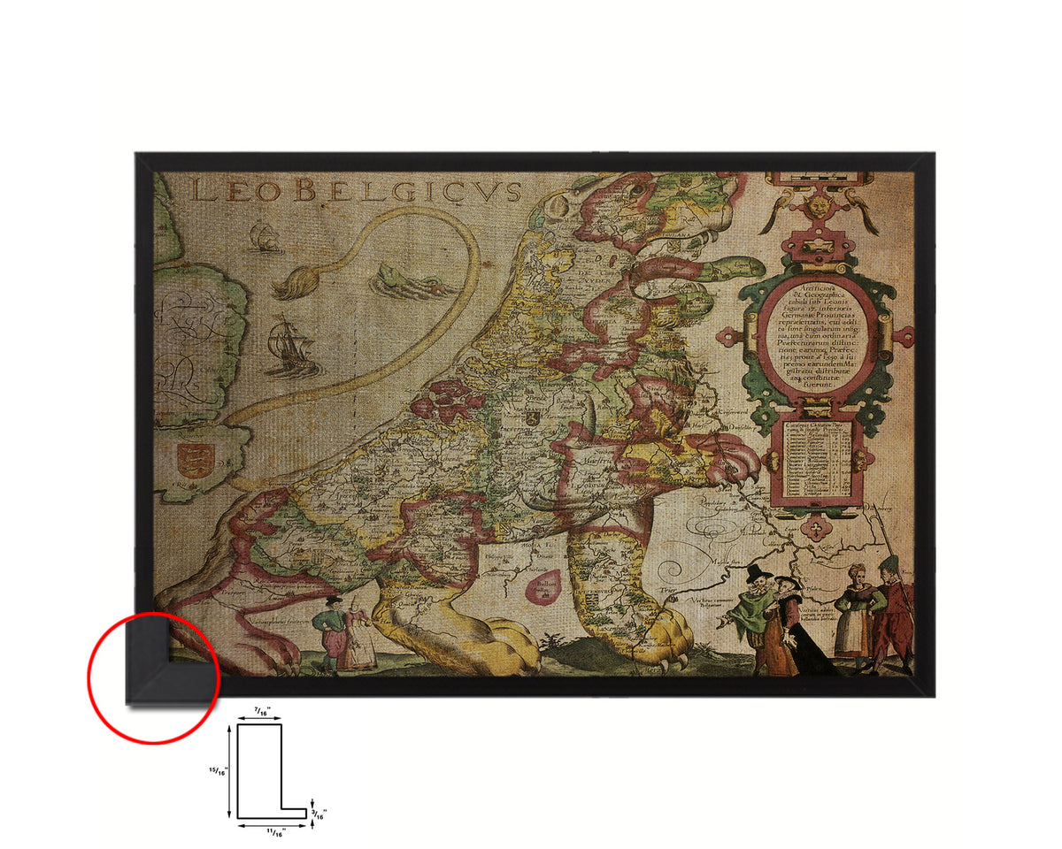 Belgium and Netherlands Leo Belgicus Vintage Map Framed Print Art Wall Decor Gifts