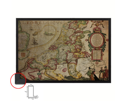 Belgium and Netherlands Leo Belgicus Vintage Map Framed Print Art Wall Decor Gifts