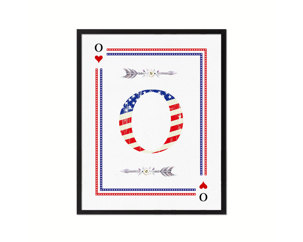 Letter O Personalized Initial American Flag Playing Card Framed Prints Wall Art