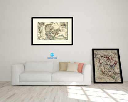 Denmark Iceland Greenland Old Map Framed Print Art Wall Decor Gifts