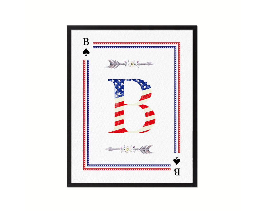 Letter B Personalized Initial American Flag Playing Card Framed Prints Wall Art