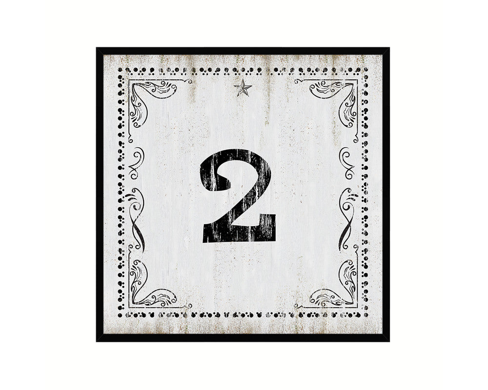 Number 2 Custom Monogram Name Sign Framed Prints Wall Art Décor, White Wash