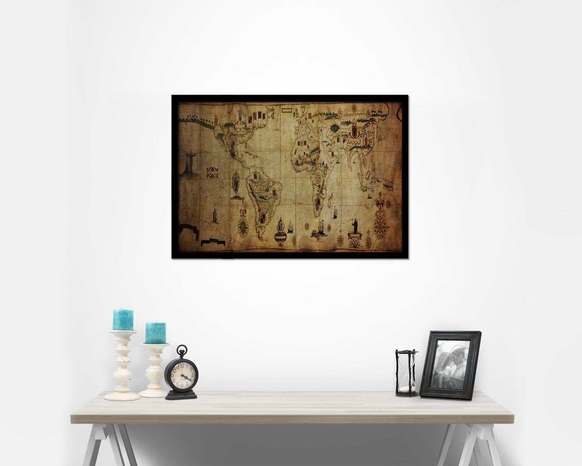Spanish Portuguese Colonial Empire Antonio Sanches Vintage Map Framed Print Art Wall Decor Gifts