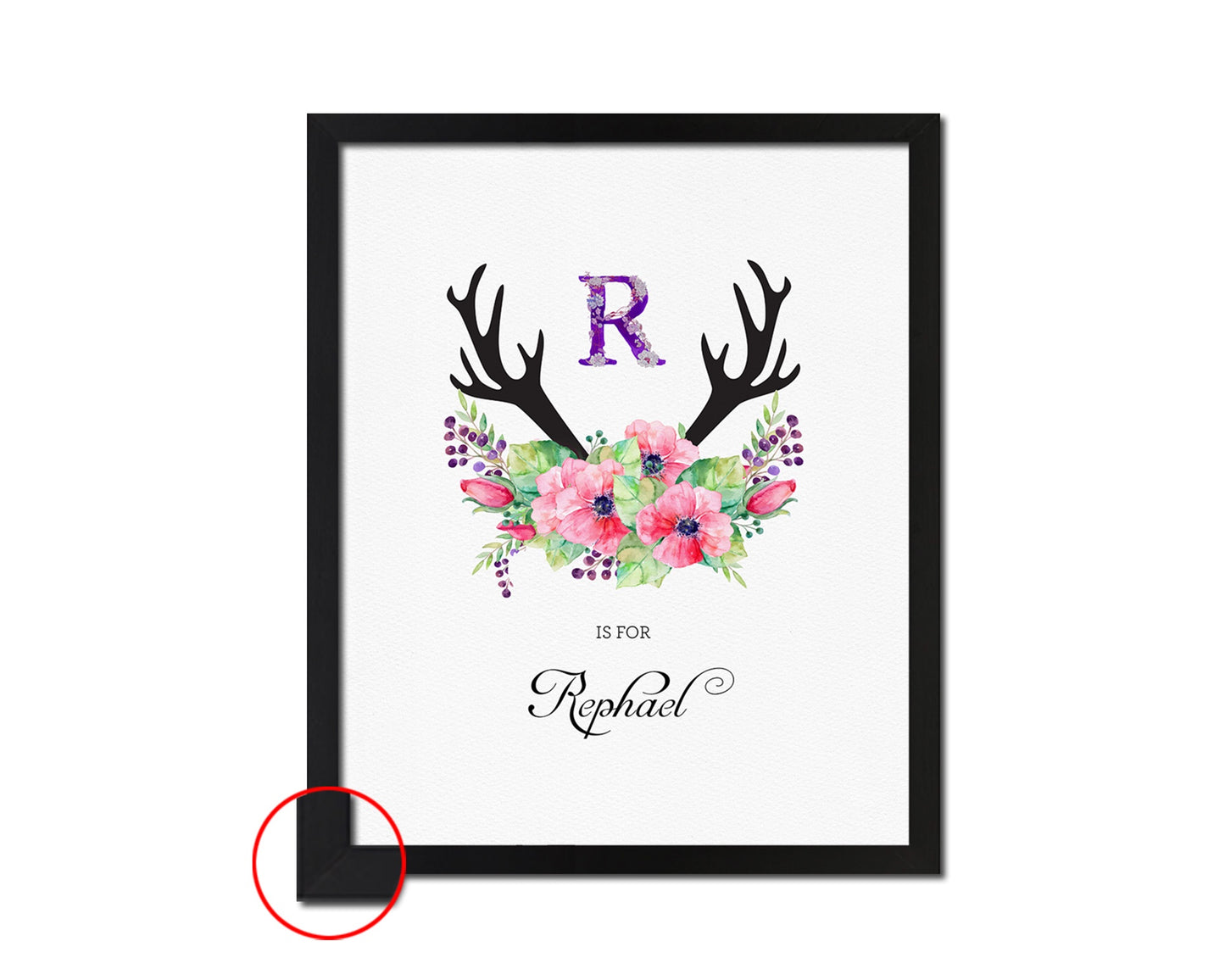 Letter R Watercolor Floral Boho Custom Initial Name Sign Framed Prints Wall Art