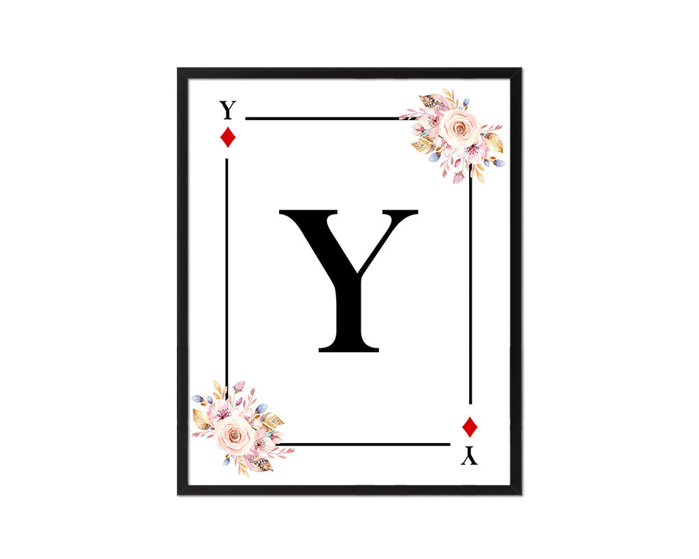 Letter Y Custom Initial Boho Monogram Playing Card Framed Prints Wall Art