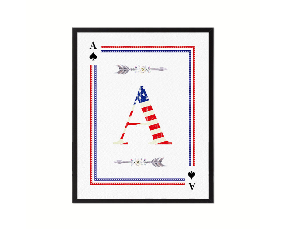 Letter A Personalized Initial American Flag Playing Card Framed Prints Wall Art