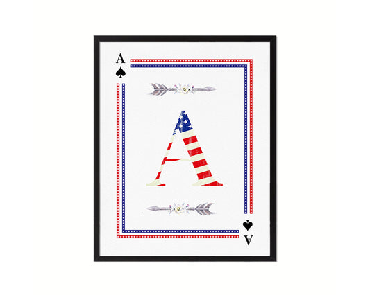 Letter A Personalized Initial American Flag Playing Card Framed Prints Wall Art