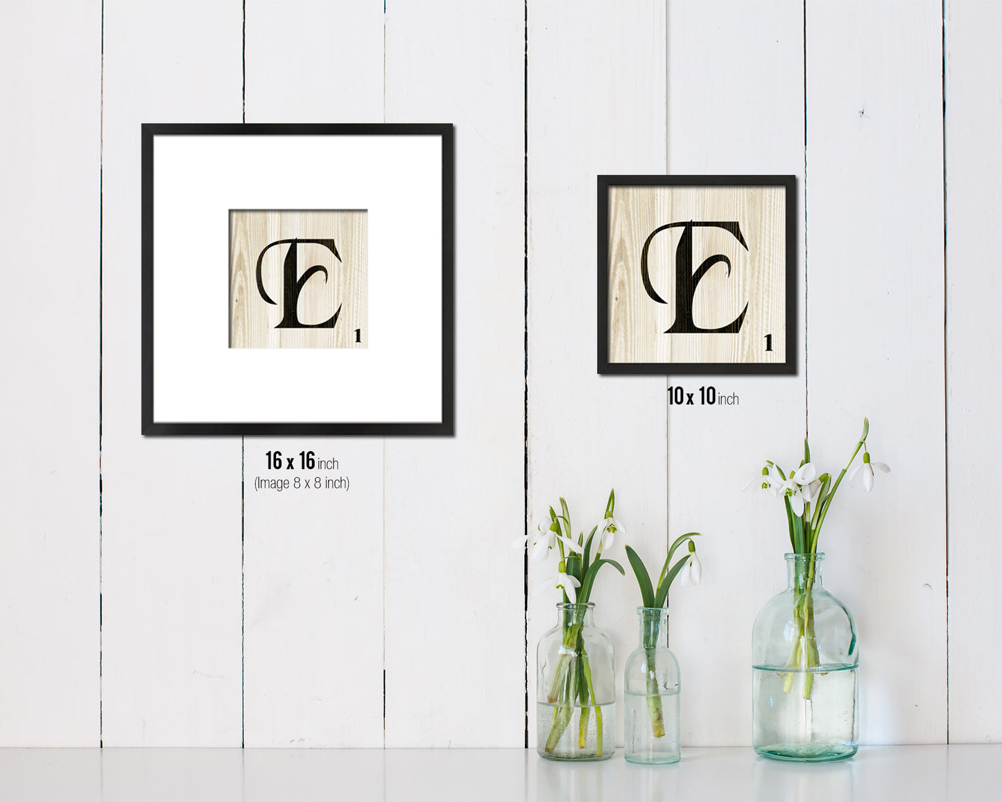 Letter E Custom Scrabble Sign Framed Prints Wall Art Decor Gifts, Wood