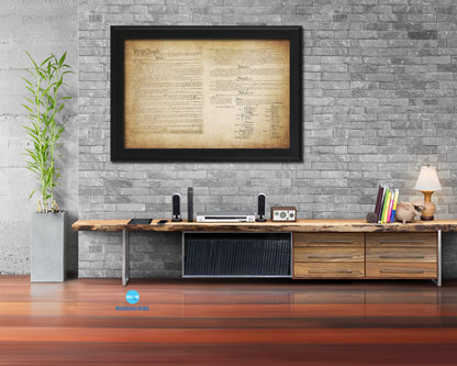 Constitution We the people US Historical Print Art Wood Framed Wall Decor Gifts, 12" x 16"