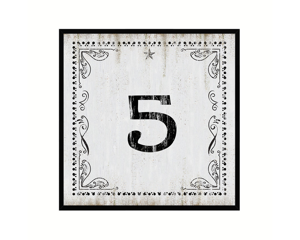 Number 5 Custom Monogram Name Sign Framed Prints Wall Art Décor, White Wash