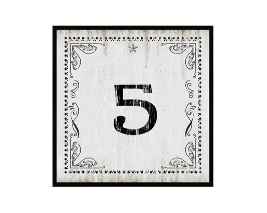 Number 5 Custom Monogram Name Sign Framed Prints Wall Art Décor, White Wash