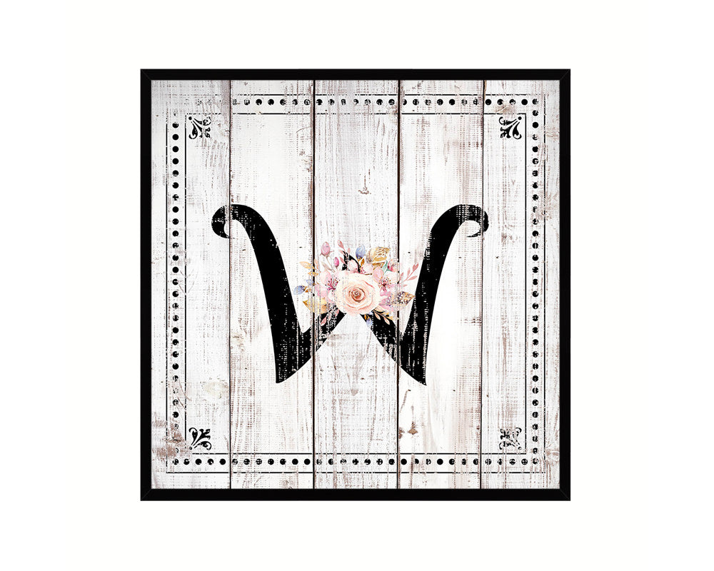 Letters W Custom Monogram Name Sign Framed Prints Wall Art Décor, White Wash Wood