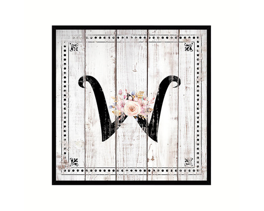 Letters W Custom Monogram Name Sign Framed Prints Wall Art Décor, White Wash Wood