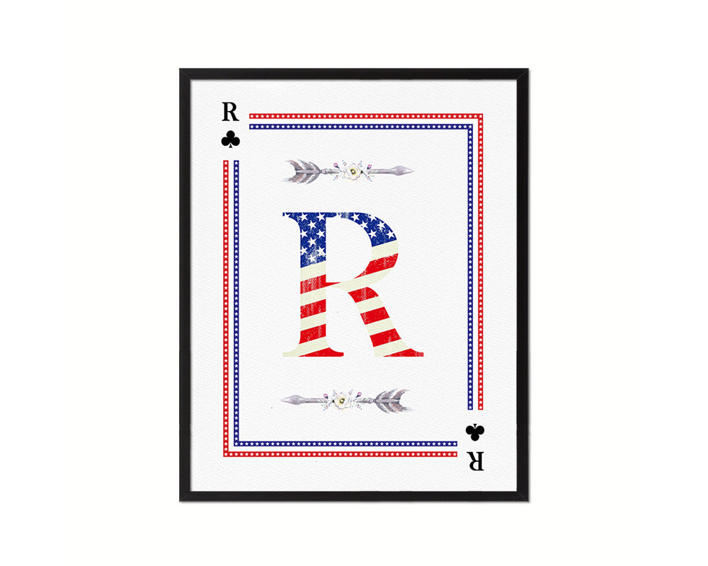 Letter R Personalized Initial American Flag Playing Card Framed Prints Wall Art