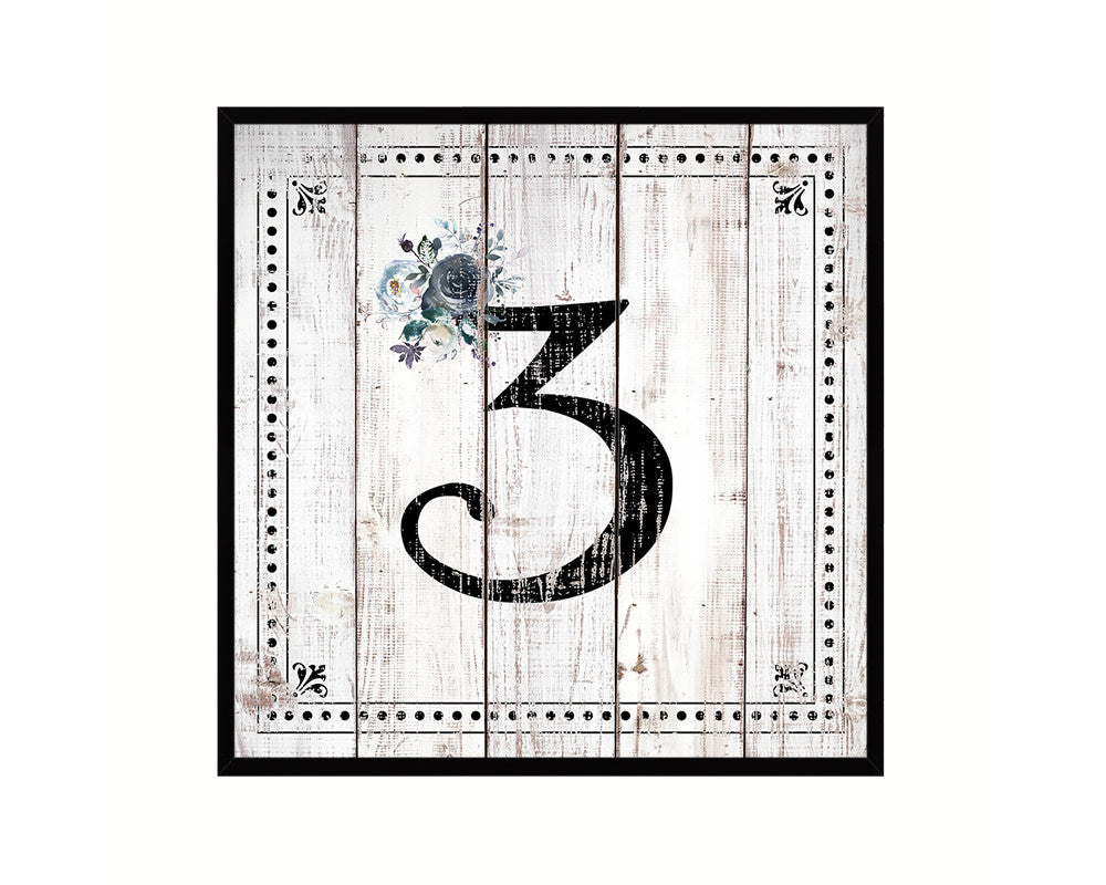 Number 3 Custom Monogram Name Sign Framed Prints Wall Art Décor, White Wash Wood