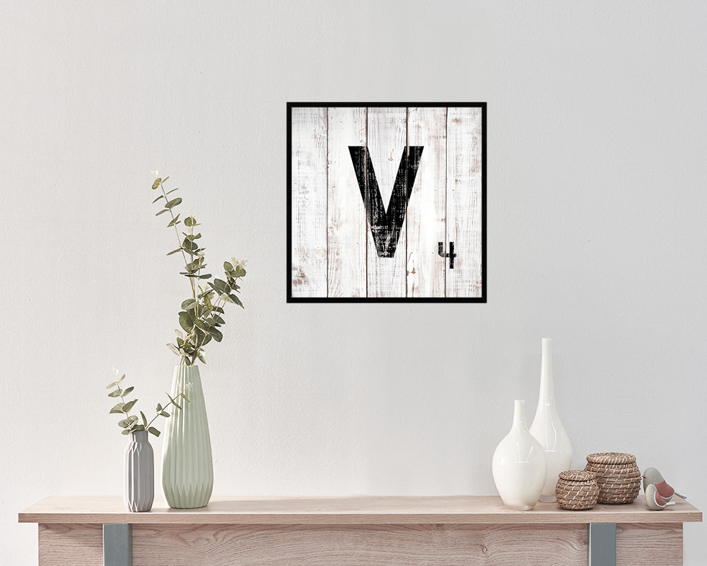 Letter V Custom Scrabble Sign Framed Prints Wall Art Decor Gifts, White Wash Wood
