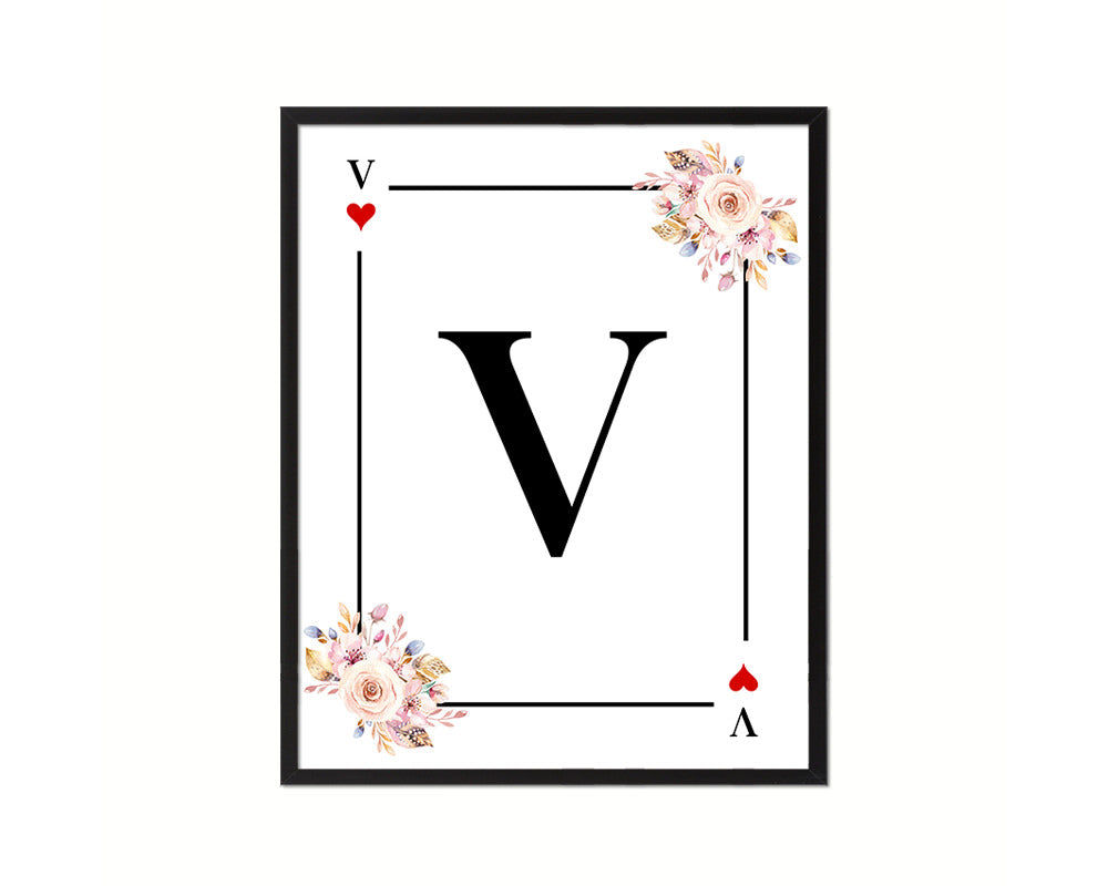 Letter V Custom Initial Boho Monogram Playing Card Framed Prints Wall Art