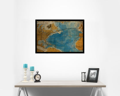 North Atlantic Telegraph Lines Stieler Vintage Map Framed Print Art Wall Decor Gifts