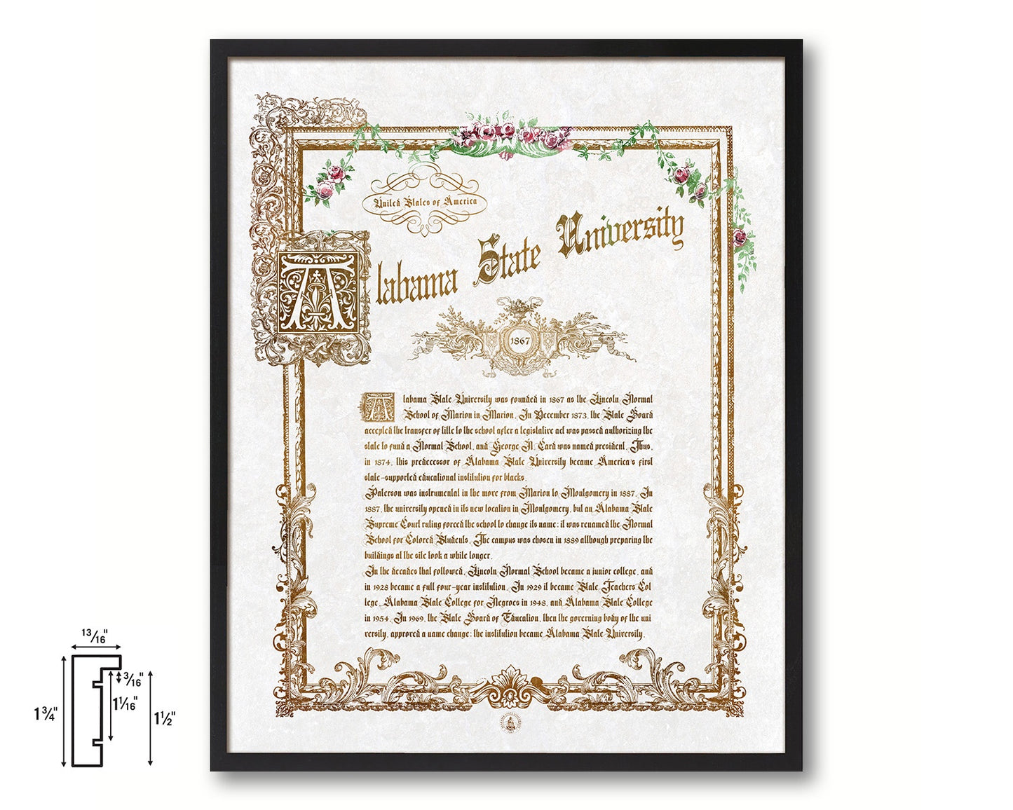 Alabama State University, Alabama, Custom Framed Document Print Wall Art Decor Gifts