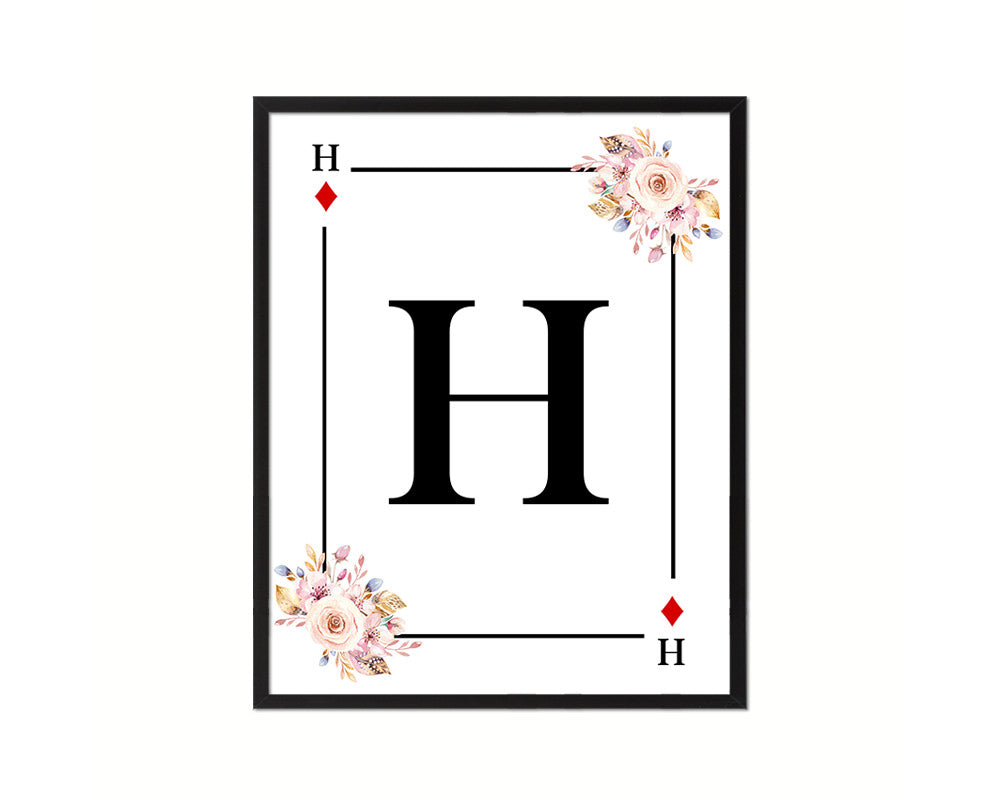 Letter H Custom Initial Boho Monogram Playing Card Framed Prints Wall Art