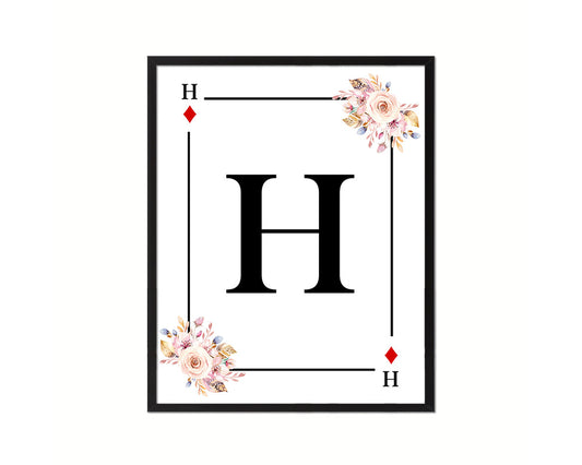 Letter H Custom Initial Boho Monogram Playing Card Framed Prints Wall Art