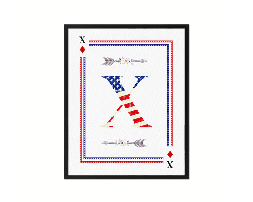 Letter X Personalized Initial American Flag Playing Card Framed Prints Wall Art