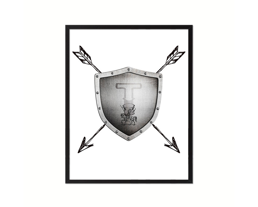 Letter T Medieval Castle Knight Shield Custom Monogram Framed Prints Wall Art