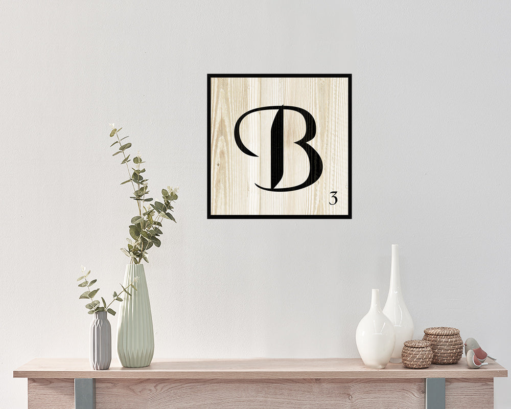 Letter B Custom Scrabble Sign Framed Prints Wall Art Decor Gifts, Wood