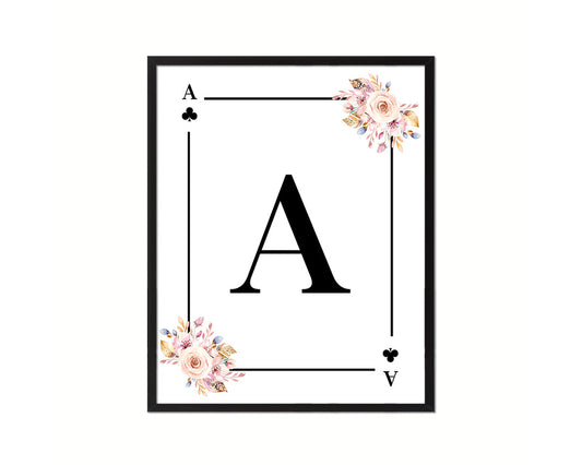 Letter A Custom Initial Boho Monogram Playing Card Framed Prints Wall Art