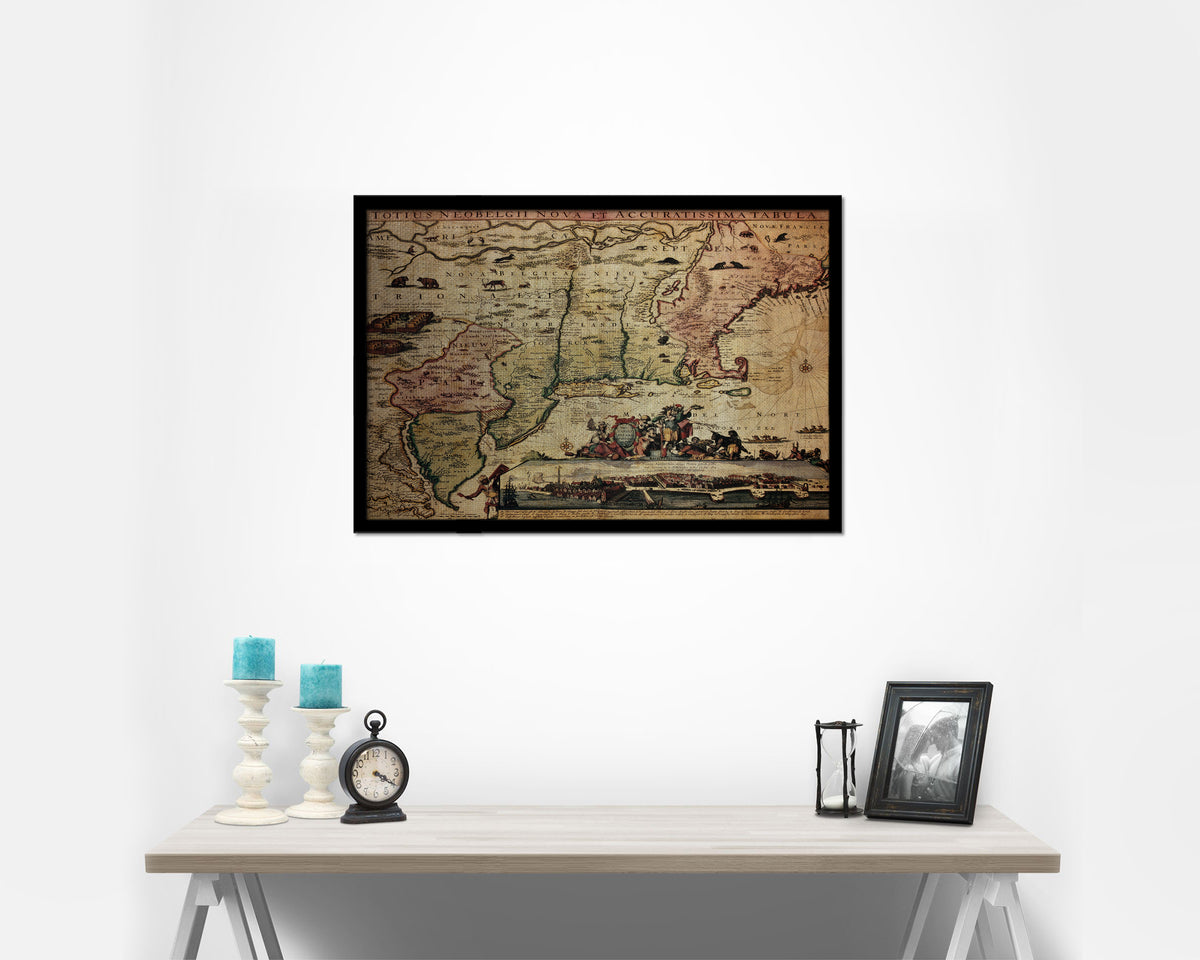 New England Carel Allard Amsterdam 1700 Vintage Map Framed Print Art Wall Decor Gifts