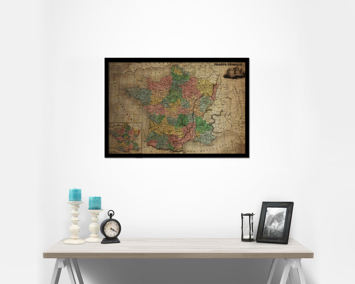 Medieval France Crusades Vintage Map Framed Print Art Wall Decor Gifts