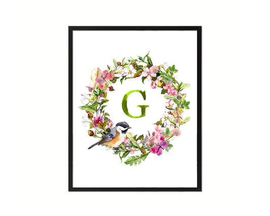 Letter G Custom Floral Wreath Monogram Framed Prints Wall Art