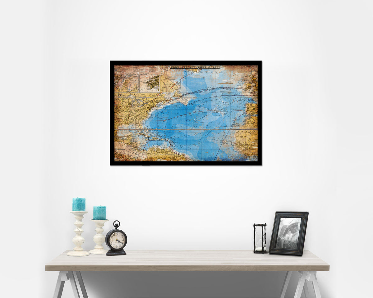 North Atlantic Telegraph Lines Stieler Antique Map Framed Print Art Wall Decor Gifts