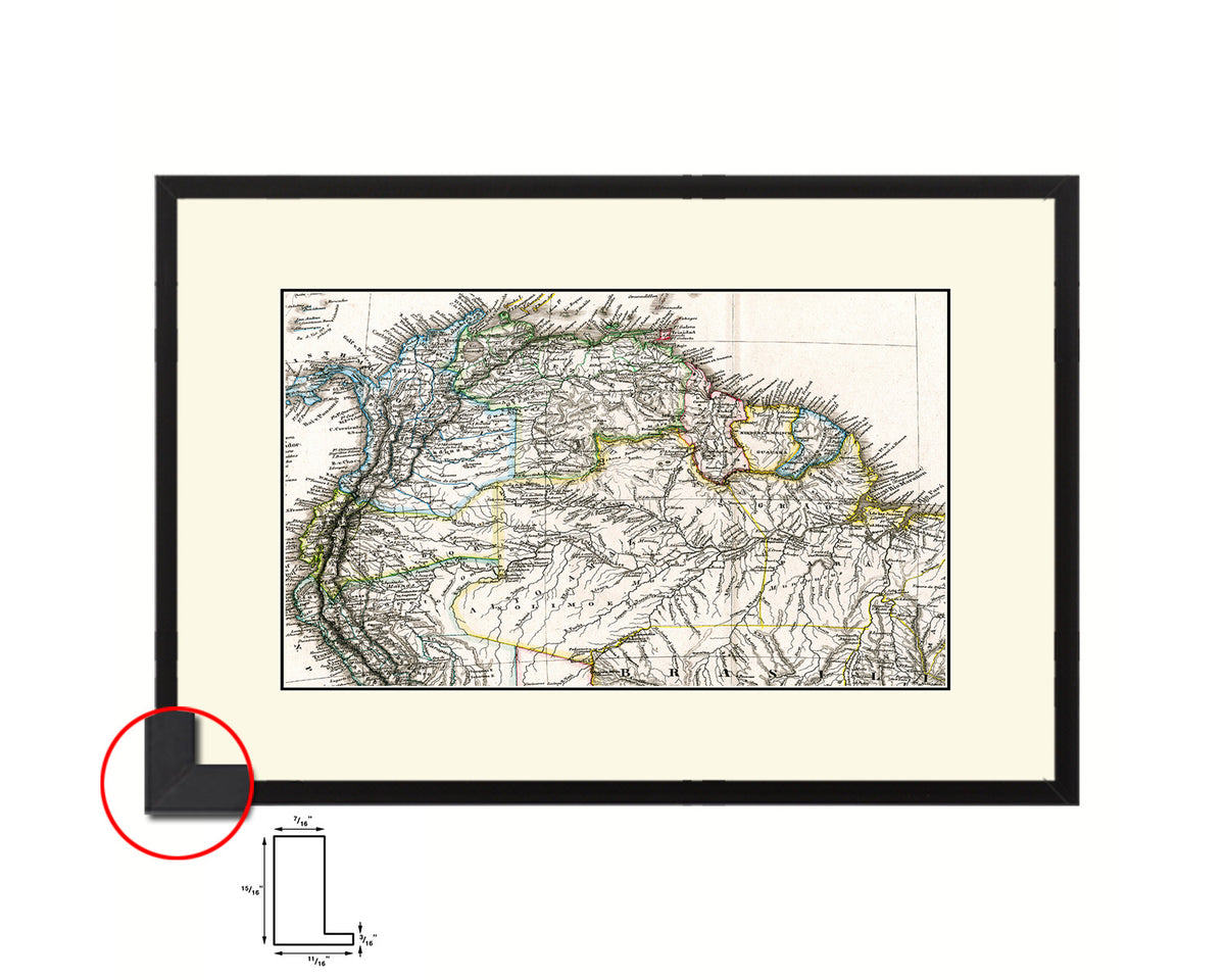 Venezuela Colombia Brazil Old Map Framed Print Art Wall Decor Gifts