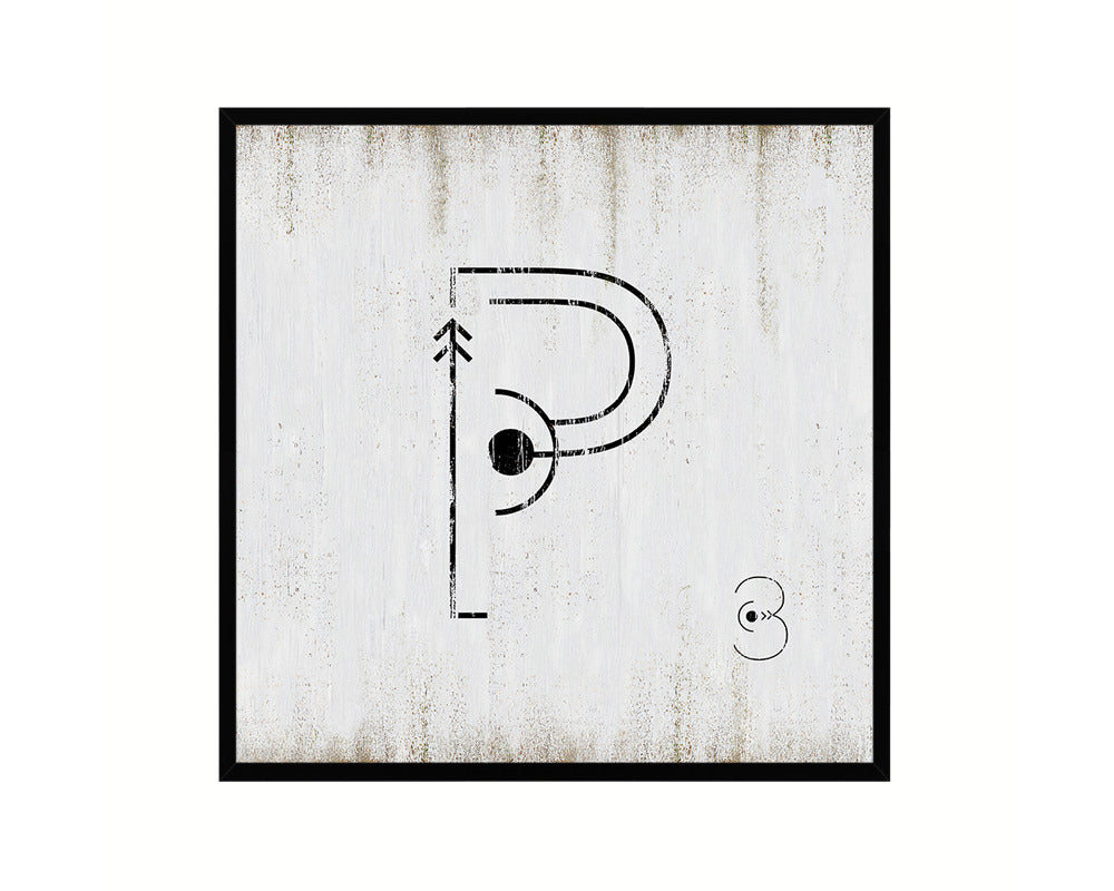 Letter P Custom Scrabble Sign Framed Prints Wall Art Decor Gifts, White Wash