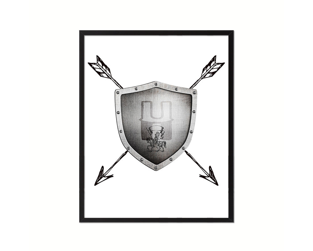 Letter H Medieval Castle Knight Shield Custom Monogram Framed Prints Wall Art