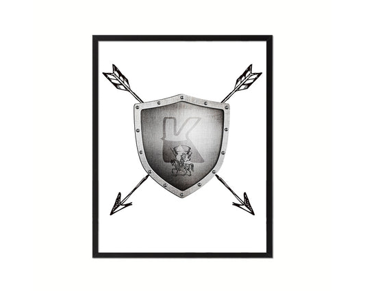Letter K Medieval Castle Knight Shield Custom Monogram Framed Prints Wall Art