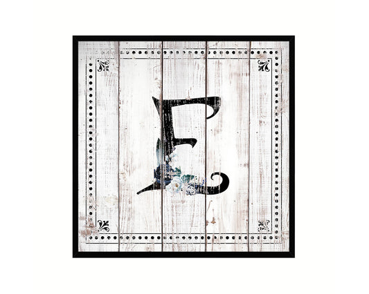 Letters E Custom Monogram Name Sign Framed Prints Wall Art Décor, White Wash Wood