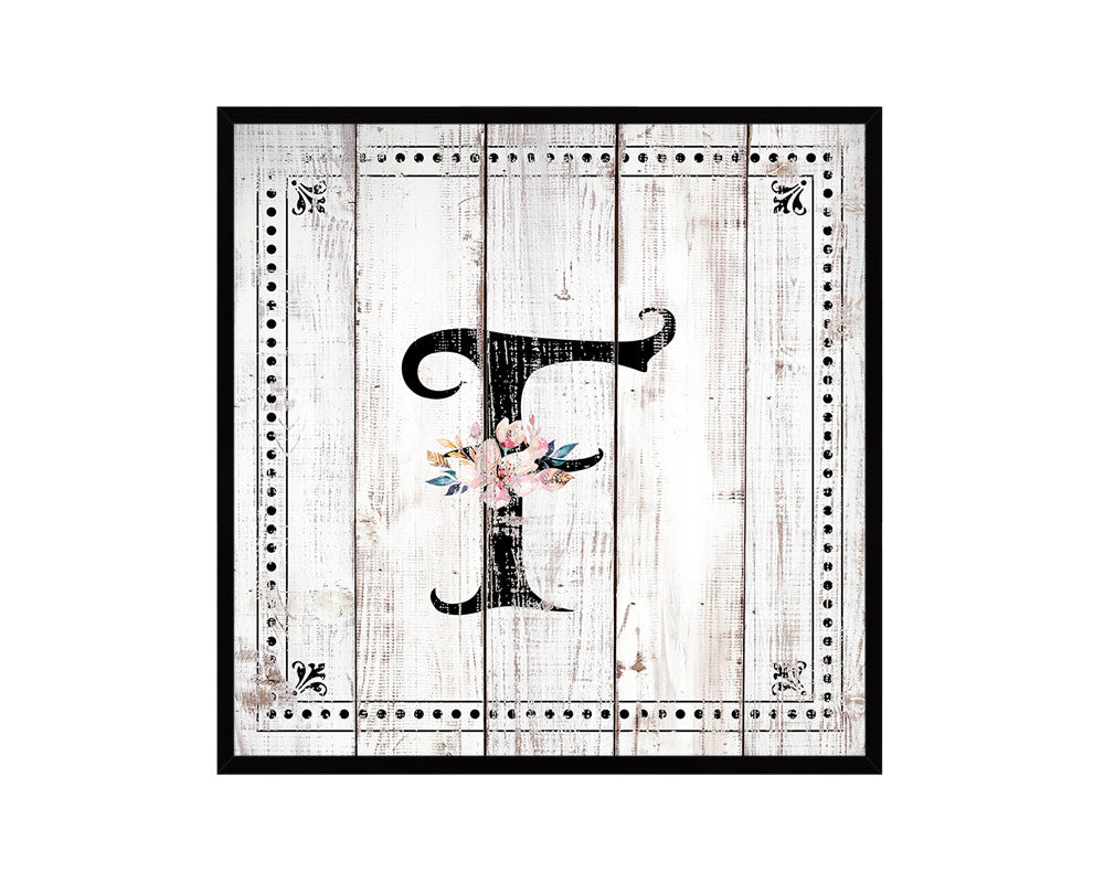 Letters F Custom Monogram Name Sign Framed Prints Wall Art Décor, White Wash Wood